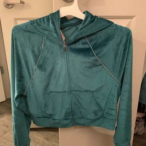 VICTORIA'S SECRET Velour Full-Zip Hoodie Deepest Green Graphic